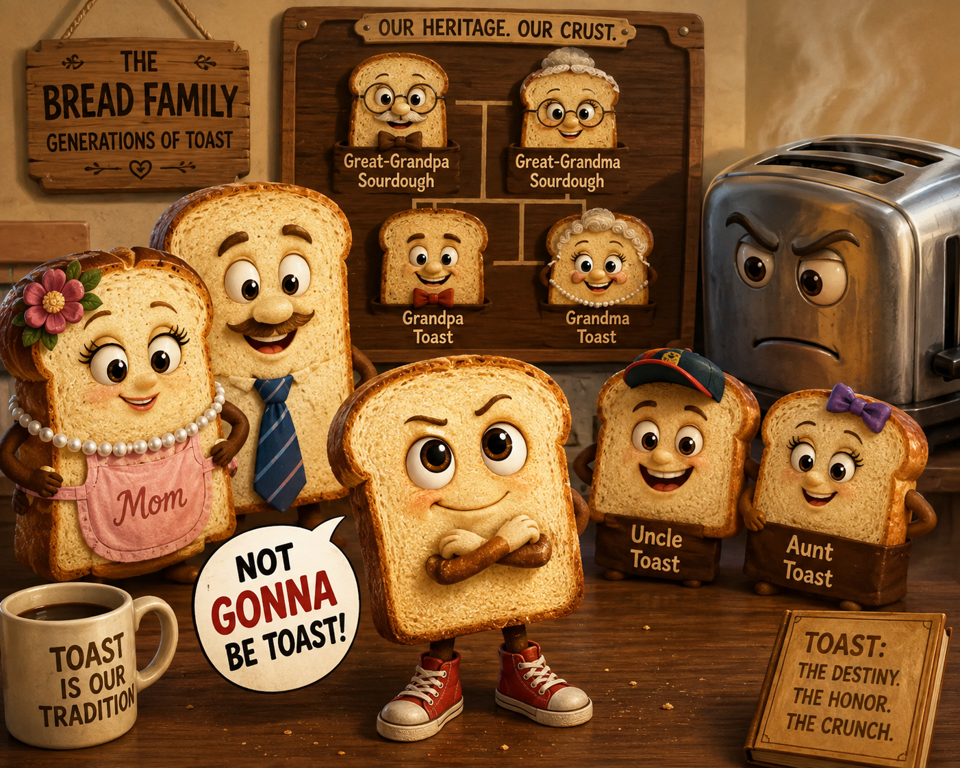 NOT GONNA BE TOAST children's book cover featuring Benji, a slice of bread determined not to become toast